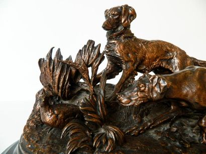 MENE Pierre-Jules (1810-1879) "Chasse à la perdrix", circa 1880, sujet en bronze...