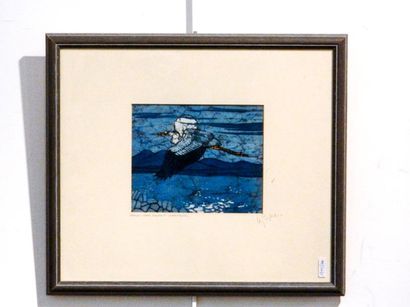 SYKES Elizabeth "Heron over moonlit - Lochindaal", reproduction, signée en bas à...