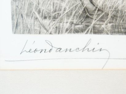 DANCHIN Léon (1887-1938) "Bécassines", XXe, lithographie polychrome, signée en bas...