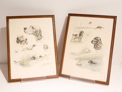 DANCHIN Léon (1887-1938) "Études de chiens", XXe, paire de lithographies rehaussées,...