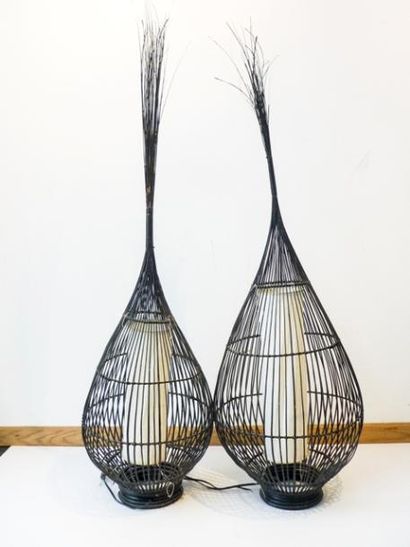 null Paire de lampes Bawang en fibres de coco, h. 125 cm.