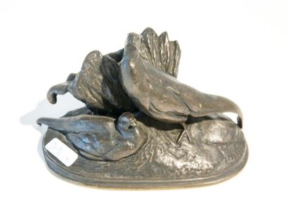 CAIN Auguste Nicolas (1821-1894) "Couple de faisans", XIXe, petit vide-poche en bronze...