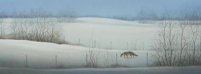 POISSONNIER Christophe "Renard dans un paysage hivernal", 2011, acrylique sur toile,...