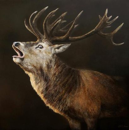 VISART DE BOCARME Marjolaine "Brame du cerf", XXIe, acrylique sur toile, signée en...