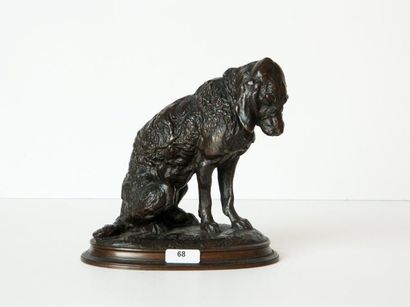 FREMIET Emmanuel (1824-1910) "Chien terrier assis", circa 1880, sujet en bronze à...