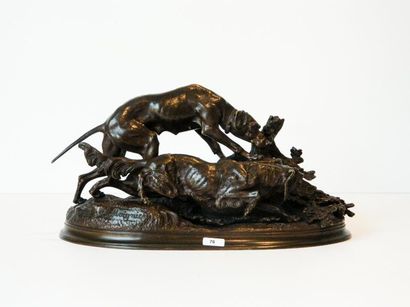 MOIGNIEZ Jules (1835-1894) "Chasse au lapin", circa 1880, bronze à patine brune,...