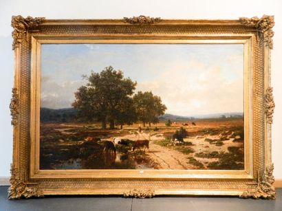 KEELHOFF Frans (1820-1891) "Paysage bucolique", [18]57, huile sur toile, signée et...