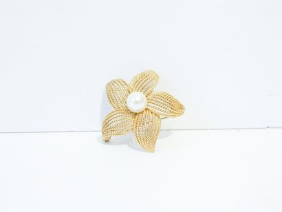 null Broche en forme d'étoile à cinq branches en or jaune sertie d'une perle, 8,5...