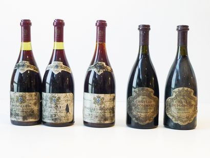 null BOURGOGNE, rouge, Château de Pommard, 1982-83, ensemble de cinq bouteilles [étiquettes...