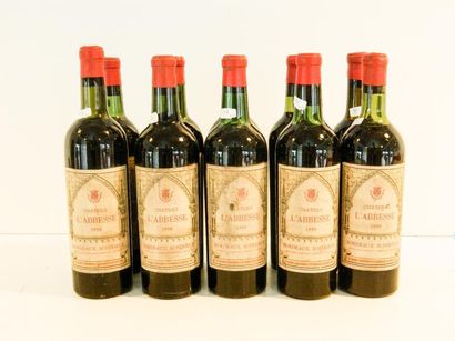 null BORDEAUX, rouge, Château L'Abbesse, 1959, dix bouteilles [bas-goulot/haut-é...