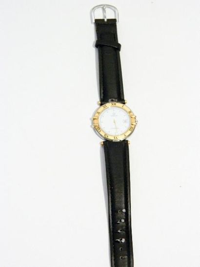OMEGA Montre Constellation, circa 1987, boîtier acier et or, bracelet cuir, mouvement...