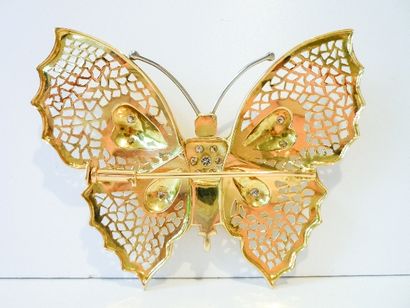 null Broche en papillon en or jaune 18k sertie de brillants, 24 g env. (brut).