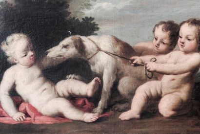 PELLEGRINI Giovanni Antonio (1675-1741) [attribué à] "Putti jouant", XVIIIe, paire...