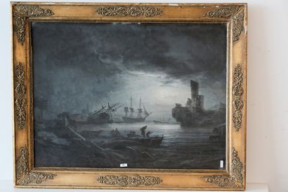 NOËL Alexandre Jean (1752-1834) [attribué à] "Port au crépuscule", circa 1800, gouache...
