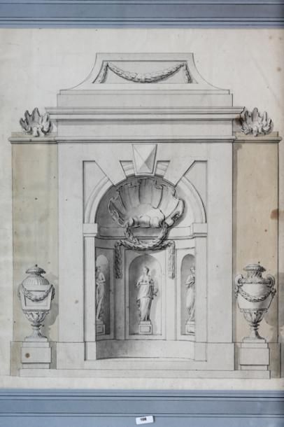 DUMONT Gabriel Pierre (1720-1791) [attribué à] "Architecture néoclassique", fin XVIIIe,...