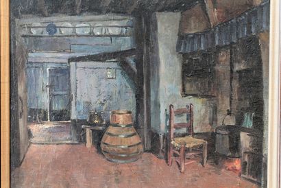 STOBBAERTS Pieter (1865-1948) "Intérieur campinois à Moll [sic]", début XXe, huile...