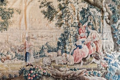 AUBUSSON "Pastorale", XVIIIe, tapisserie, 253x312 cm env. [superbe état, petites...