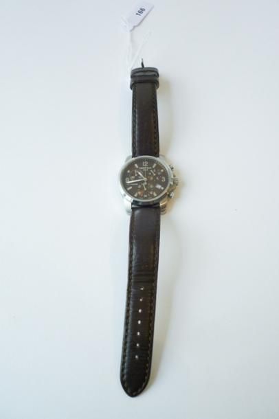 CERTINA Montre-chronographe en acier à bracelet de cuir brun foncé [usures d'usa...
