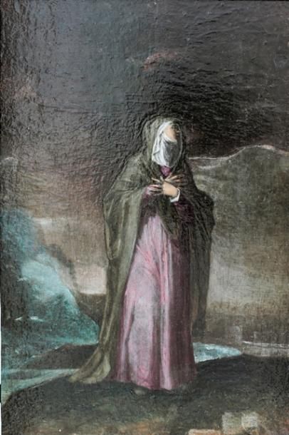 ÉCOLE VÉRONAISE "La Vierge dans un paysage", huile sur panneau, 24,5x16,5 cm.