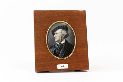 LEROY "Portrait de Richard Wagner", fin XIXe, miniature ovale dans un cadre à poser,...