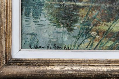 VAN DE SANDE René (1889-1946) "Paysage lacustre", XIXe, huile sur toile, signée en...