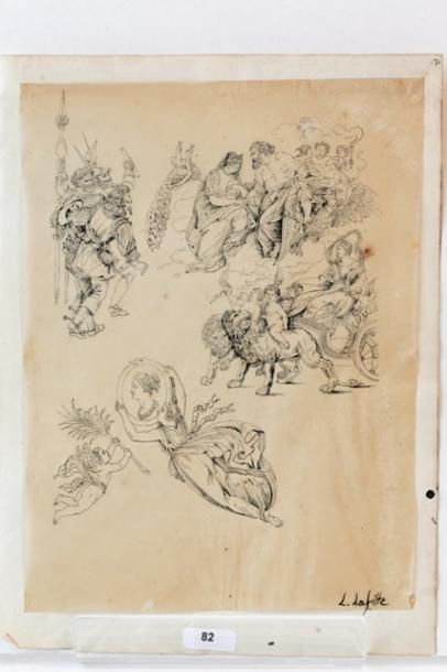 LAFITTE Louis (1770-1828) [attribué à] "Étude de maîtres anciens", début XIXe, plume...