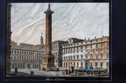 null "Vues de Rome", XXe, suite de neuf estampes, 13,5x17,8 cm [usures d'usage].