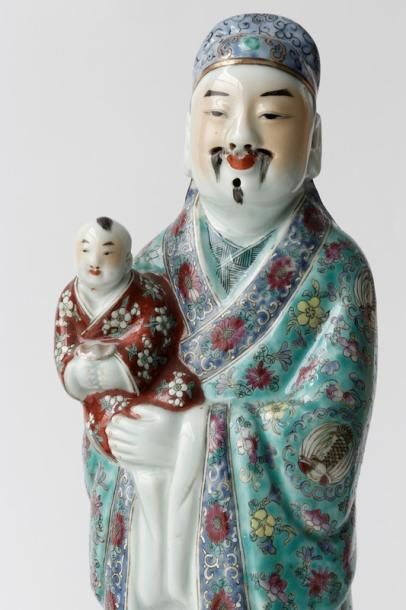 CHINE "Immortels", XXe, trois grands sujets en porcelaine émaillée, h. 43-46 cm [un...