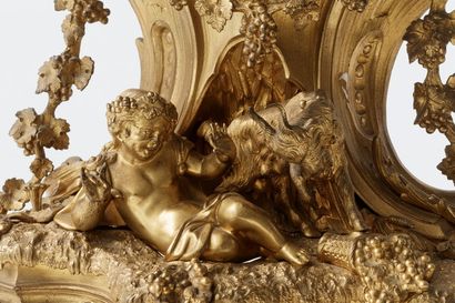 null Pendule de style Louis XV aux putti vendangeurs, fin XIXe, bronze doré, cadran...
