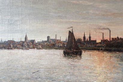 PERMEKE Hendrick Lodewijk (1849-1912) "Anvers depuis l'Escaut", 1876, huile sur toile,...