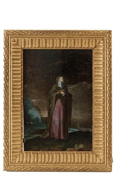 ÉCOLE VÉRONAISE "La Vierge dans un paysage", huile sur panneau, 24,5x16,5 cm.