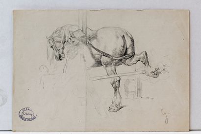 VAN CAMP Camille (1834-1891) "Études de chevaux", XIXe, deux crayons sur papier,...