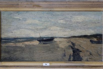 VANDAMME Ch. "Bord de mer", fin XIXe, huile sur panneau, signée en bas à gauche,...
