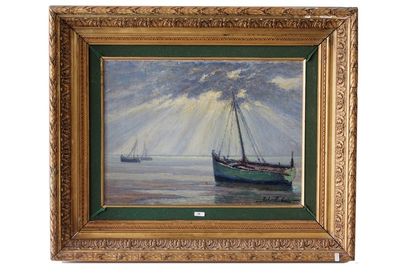 DUBOIS Jules (1864-1957) "Marine", début XXe, huile sur toile, signée en bas à droite,...