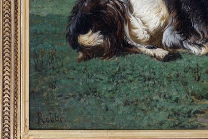 ROBBE Louis (1806-1887) "Troupeau au pré", XIXe, huile sur toile, signée en bas à...
