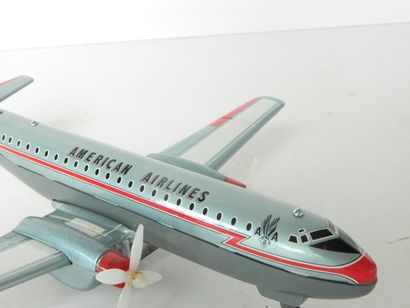 null HAJI JAPAN, bimoteur American Airlines en tôle et plastique argenté, à batterie,...