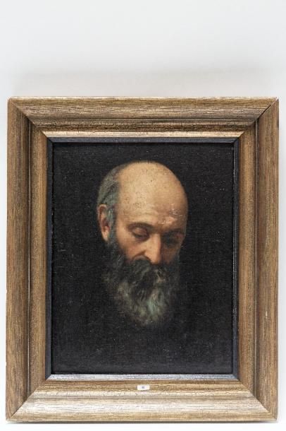 Ecole espagnole "Portrait d'apôtre", XIXe, huile sur toile marouflée sur panneau,...