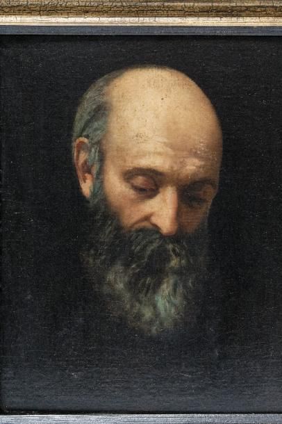 Ecole espagnole "Portrait d'apôtre", XIXe, huile sur toile marouflée sur panneau,...