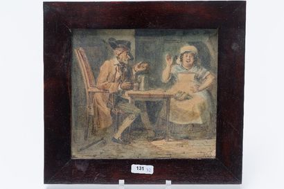 CHARLET Nicolas-Toussaint (1792-1845) "Scène de taverne", XIXe, plume, encre et aquarelle...