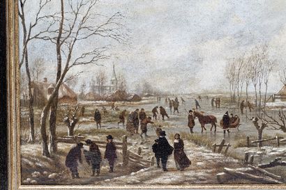 SCHELFHOUT ANDREAS (1787-1870) "Plaisirs d'hiver", XIXe, huile sur toile, signée...
