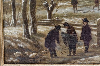 SCHELFHOUT ANDREAS (1787-1870) "Plaisirs d'hiver", XIXe, huile sur toile, signée...