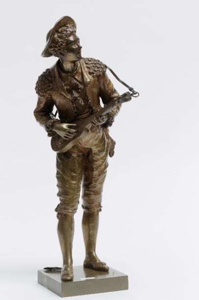 ANFRIE Charles (1833-1905) "Le Joueur de banjo", fin XIXe, sujet en bronze à patine...