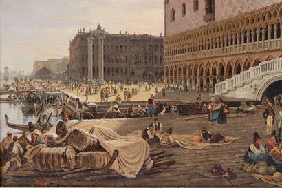 VAN LOON Pieter (Amsterdam, 1801- Utrecht, 1873) "Venise - La Piazzetta", 1845, huile...