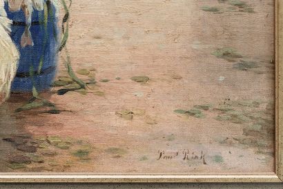 RINK Paul (1861-1903) "Pêcheurs au marché", fin XIXe, huile sur toile, signée en...