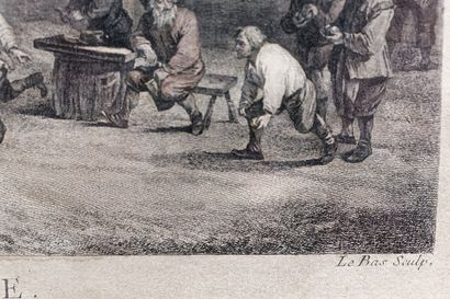 TENIERS David "Jeu de boule, ou IVe vûë de Flandre [sic]", estampe, 31,5x43,5 cm...