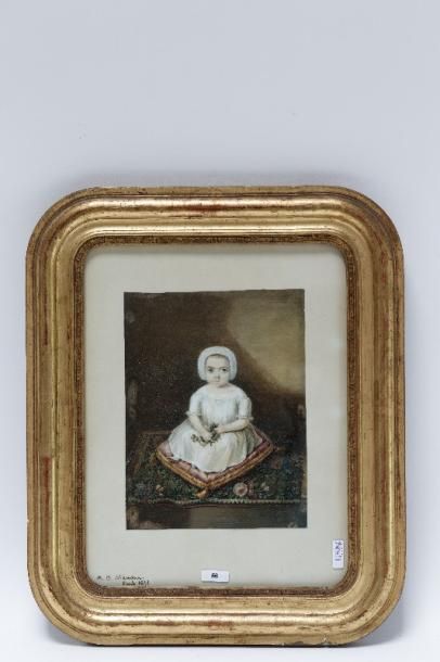 ECOLE FRANCAISE "Enfant assis", 1841, gouache sur papier, signée, datée et située...
