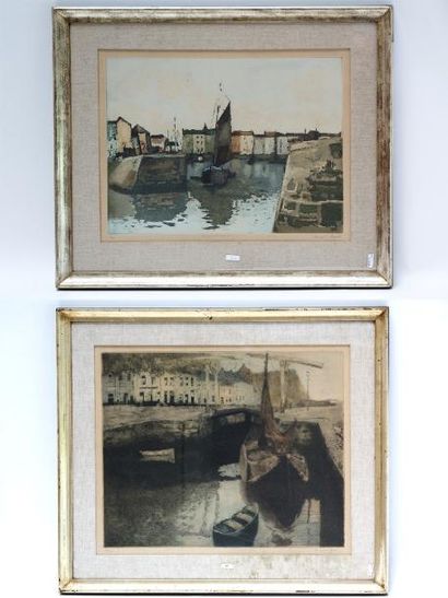 APOL Armand (1879-1950) "Écluse" et "L'Entrée du bassin", début XXe, deux lithographies...