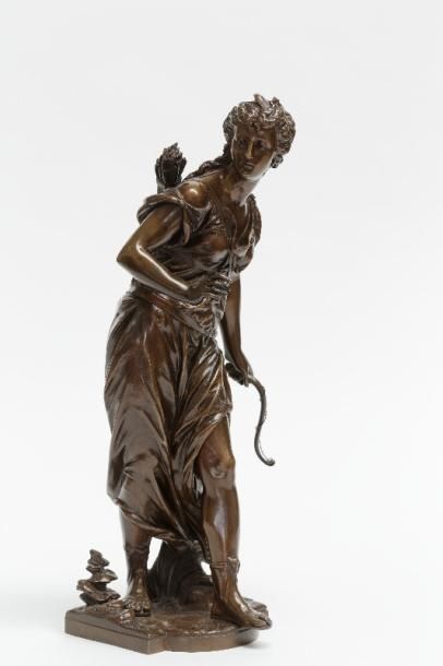BOURET Eutrope (1833-1906) "Diane", fin XIXe, sujet en bronze à patine nuancée, signé...