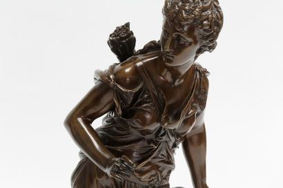 BOURET Eutrope (1833-1906) "Diane", fin XIXe, sujet en bronze à patine nuancée, signé...