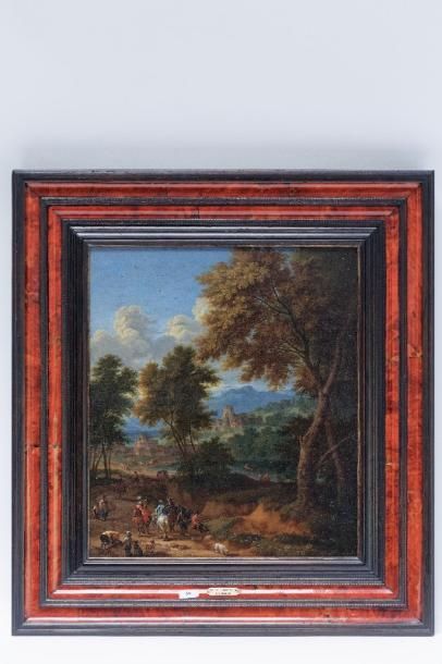 SCHOEVAERDTS Mathys (circa 1663-1703) [attribué à] "Halte des chasseurs", XVIIe,...